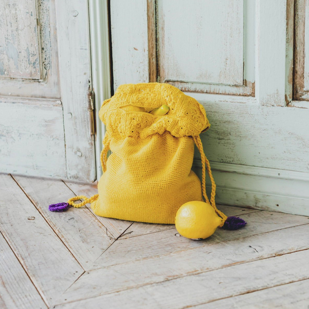 Yellow best sale string bag