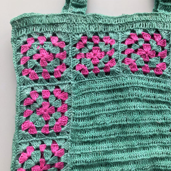 granny tote / emerald green-pink