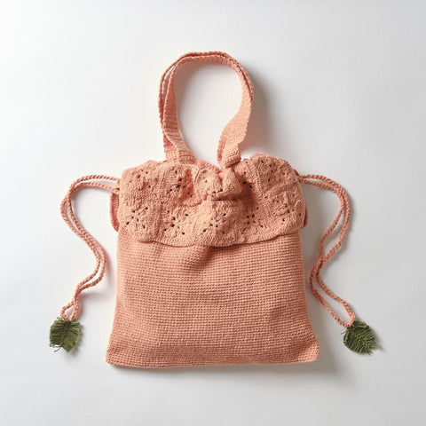 pansy crochet string tote / pink