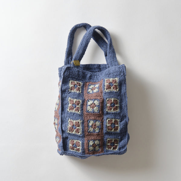 pansy crochet tote S / navy-brown