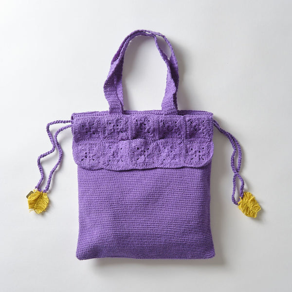 pansy crochet string tote / purple