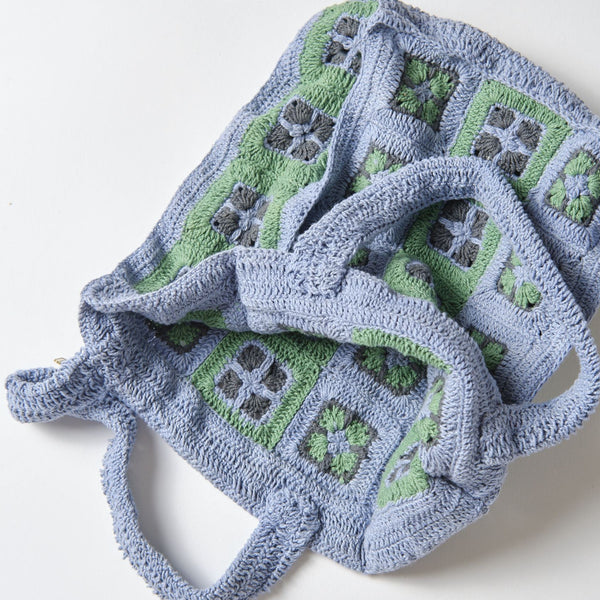 pansy crochet tote S / light blue-green