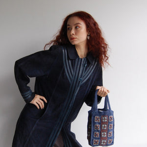 pansy crochet tote S / navy-brown