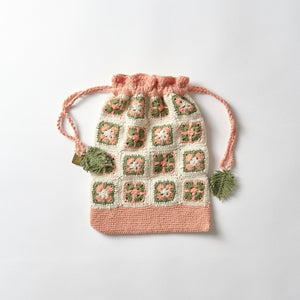 pansy crochet pouch/ pink-green