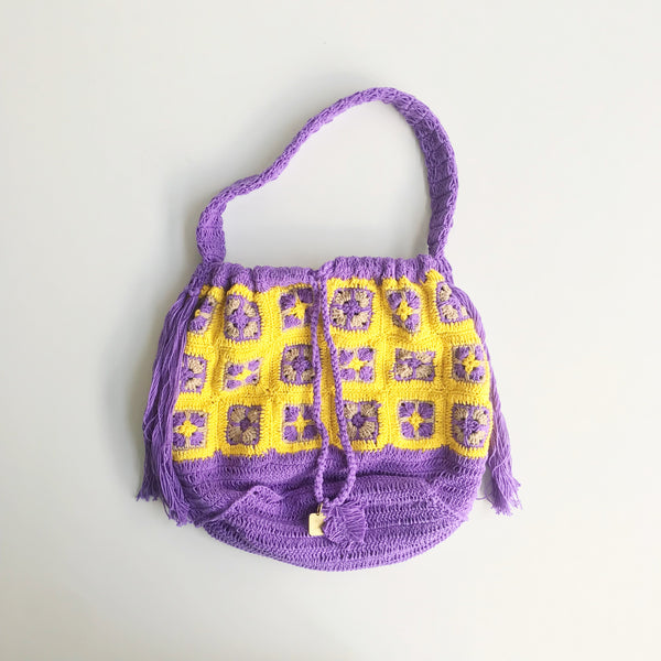 pansy crochet bucket tote / PPL/YLW