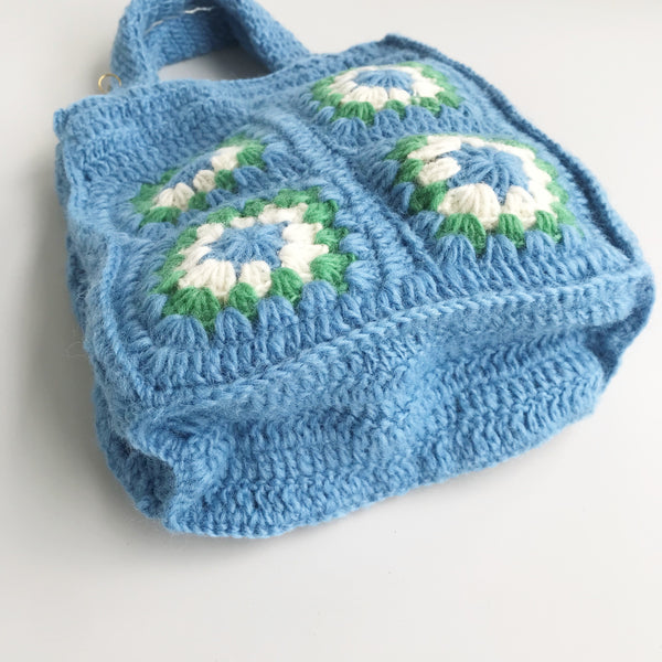 wool crochet tote S / LIGHT BLUE