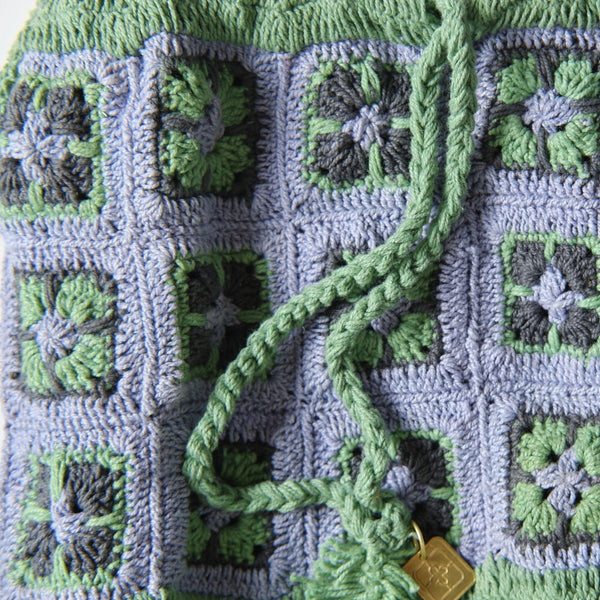 pansy crochet bucket tote / L.BLU-GRY(base green)